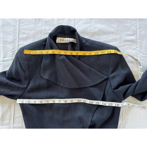 Vintage 90s Career Black Coat Dress Sz 4 Ruffle Front Single Button Rayon Blend - Picture 11 of 15